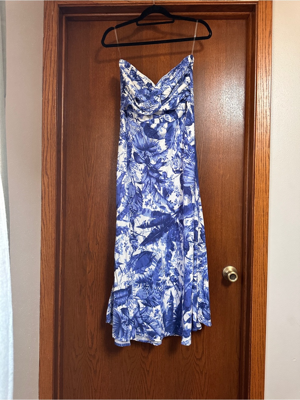 Trixxi Blue and White Floral Strapless Maxi Dress